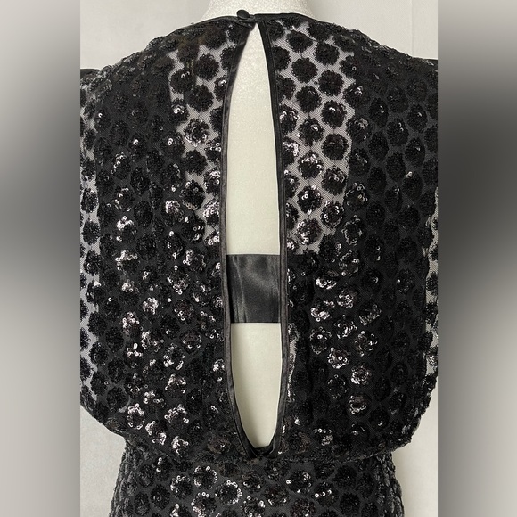 Laundry by Shelli Segal blouson open back black beaded cocktail dress - Picture 6 of 9